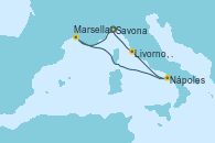 Visitando Savona (Italia), Marsella (Francia), Nápoles (Italia), Livorno, Pisa y Florencia (Italia), Savona (Italia)