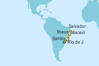Visitando Santos (Brasil), Río de Janeiro (Brasil), Ilheus (Brasil), Salvador de Bahía (Brasil), Maceió (Brasil)