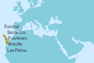 Visitando Arrecife (Lanzarote/España), Fuerteventura (Canarias/España), Funchal (Madeira), Las Palmas de Gran Canaria (España), Santa Cruz de la Palma (España), Santa Cruz de Tenerife (España), Arrecife (Lanzarote/España)