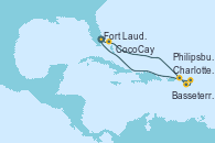 Visitando Fort Lauderdale (Florida/EEUU), CocoCay (Bahamas), Charlotte Amalie (St. Thomas), Basseterre (Antillas), Philipsburg (St. Maarten), Fort Lauderdale (Florida/EEUU)