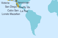 Visitando San Diego (California/EEUU), Cabo San Lucas (México), La Paz (México), Loreto (México), San Diego (California/EEUU), Cabo San Lucas (México), Mazatlan (México), Puerto Vallarta (México), San Diego (California/EEUU), Victoria (Canadá), Vancouver (Canadá)