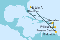 Visitando Fort Lauderdale (Florida/EEUU), Basseterre (Antillas), St. John´s (Antigua y Barbuda), Castries (Santa Lucía/Caribe), Bridgetown (Barbados), Roseau (Dominica), Philipsburg (St. Maarten), Fort Lauderdale (Florida/EEUU)