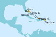 Visitando Miami (Florida/EEUU), Puerto Plata, Republica Dominicana, San Juan (Puerto Rico), CocoCay (Bahamas), Nassau (Bahamas), Miami (Florida/EEUU)