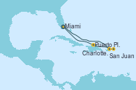 Visitando Miami (Florida/EEUU), San Juan (Puerto Rico), Charlotte Amalie (St. Thomas), Puerto Plata, Republica Dominicana, Miami (Florida/EEUU)
