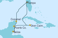 Visitando Tampa (Florida), Cozumel (México), Belize (Caribe), Puerto Costa Maya (México), Gran Caimán (Islas Caimán), Tampa (Florida)