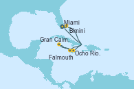Visitando Miami (Florida/EEUU), Bimini (Bahamas), Ocho Ríos (Jamaica), Gran Caimán (Islas Caimán), Falmouth (Jamaica), Miami (Florida/EEUU)