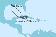 Visitando Nueva Orleans (Luisiana), Falmouth (Jamaica), Gran Caimán (Islas Caimán), Cozumel (México), Nueva Orleans (Luisiana)