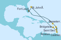 Visitando Fort Lauderdale (Florida/EEUU), Basseterre (Antillas), Castries (Santa Lucía/Caribe), Bridgetown (Barbados), Saint George (Grenada), Roseau (Dominica), St. John´s (Antigua y Barbuda), Fort Lauderdale (Florida/EEUU)