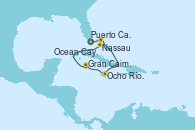 Visitando Puerto Cañaveral (Florida), Nassau (Bahamas), Ocho Ríos (Jamaica), Gran Caimán (Islas Caimán), Ocean Cay MSC Marine Reserve (Bahamas), Puerto Cañaveral (Florida)