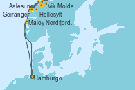 Visitando Hamburgo (Alemania), Aalesund (Noruega), Hellesylt (Noruega), Geiranger (Noruega), Molde (Noruega), Nordfjordeid, Vik (Noruega), Maloy (Noruega), Hamburgo (Alemania)
