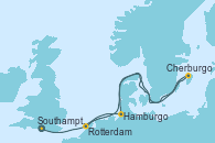 Visitando Southampton (Inglaterra), Cherburgo (Francia), Hamburgo (Alemania), Rotterdam (Holanda)