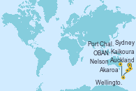 Visitando Auckland (Nueva Zelanda), Auckland (Nueva Zelanda), Wellington (Nueva Zelanda), Kaikoura (Nueva Zelanda), Akaroa (Nueva Zelanda), Port Chalmers (Nueva Zelanda), OBAN (HALFMOON BAY), Nelson (Nueva Zelanda), Sydney (Australia)