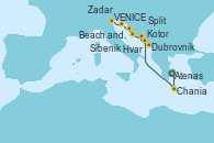 Visitando Atenas (Grecia), Chania (Creta/Grecia), Kotor (Montenegro), Dubrovnik (Croacia), Hvar (Croacia), Split (Croacia), Sibenik (Croacia), Zadar (Croacia), Beach and Pula (Croacia), VENICE (FUSINA) -  ITALY