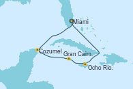 Visitando Miami (Florida/EEUU), Cozumel (México), Gran Caimán (Islas Caimán), Ocho Ríos (Jamaica), Miami (Florida/EEUU)