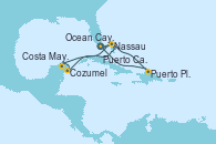 Visitando Puerto Cañaveral (Florida), Nassau (Bahamas), Ocean Cay MSC Marine Reserve (Bahamas), Puerto Plata, Republica Dominicana, Puerto Cañaveral (Florida), Nassau (Bahamas), Ocean Cay MSC Marine Reserve (Bahamas), Cozumel (México), Costa Maya (México), Puerto Cañaveral (Florida)