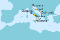 Visitando Civitavecchia (Roma), Nápoles (Italia), Messina (Sicilia), Sarande (Albania), Dubrovnik (Croacia), Split (Croacia), Ravenna (Italia)