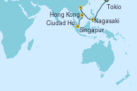 Visitando Tokio (Japón), Nagasaki (Japón), Jeju (Corea del Sur), Hong Kong (China), Ciudad Ho Chi Minh (Vietnam), Singapur