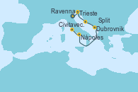 Visitando Ravenna (Italia), Trieste (Italia), Split (Croacia), Dubrovnik (Croacia), Sarande (Albania), Nápoles (Italia), Civitavecchia (Roma)