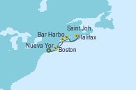 Visitando Nueva York (Estados Unidos), Boston (Massachusetts), Bar Harbor (Maine), Saint John (New Brunswick/Canadá), Halifax (Canadá), Nueva York (Estados Unidos)