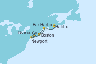 Visitando Nueva York (Estados Unidos), Newport (Rhode Island), Boston (Massachusetts), Bar Harbor (Maine), Halifax (Canadá), Nueva York (Estados Unidos)