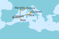 Visitando Valencia, Olbia (Cerdeña), Civitavecchia (Roma), Savona (Italia), Marsella (Francia), Ibiza (España), Valencia