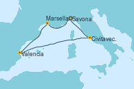 Visitando Savona (Italia), Marsella (Francia), Valencia, Civitavecchia (Roma), Savona (Italia)