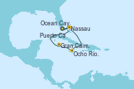 Visitando Puerto Cañaveral (Florida), Nassau (Bahamas), Ocean Cay MSC Marine Reserve (Bahamas), Puerto Cañaveral (Florida), Nassau (Bahamas), Ocho Ríos (Jamaica), Gran Caimán (Islas Caimán), Ocean Cay MSC Marine Reserve (Bahamas), Puerto Cañaveral (Florida)