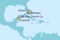 Visitando Puerto Cañaveral (Florida), Nassau (Bahamas), Cozumel (México), Costa Maya (México), Ocean Cay MSC Marine Reserve (Bahamas), Puerto Cañaveral (Florida), Nassau (Bahamas), Ocean Cay MSC Marine Reserve (Bahamas), Puerto Cañaveral (Florida)