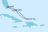 Visitando Miami (Florida/EEUU), Grand Turks(Turks & Caicos), Isla Pequeña (San Salvador/Bahamas), Nassau (Bahamas), Miami (Florida/EEUU)