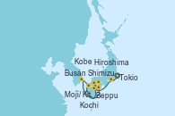 Visitando Tokio (Japón), Tokio (Japón), Shimizu (Japón), Hiroshima (Japón), Beppu (Japón), Busán (Corea del Sur), Moji/ Kitakyushu (Japón), Kochi (Japón), Kobe (Japón)