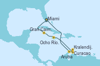 Visitando Miami (Florida/EEUU), Gran Caimán (Islas Caimán), Ocho Ríos (Jamaica), Curacao (Antillas), Kralendijk (Antillas), Aruba (Antillas), Miami (Florida/EEUU)