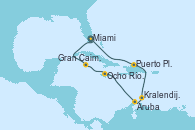 Visitando Miami (Florida/EEUU), Gran Caimán (Islas Caimán), Ocho Ríos (Jamaica), Aruba (Antillas), Kralendijk (Antillas), Puerto Plata, Republica Dominicana, Miami (Florida/EEUU)