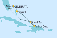 Visitando Miami (Florida/EEUU), Celebration Key, The Bahamas, Nassau (Bahamas), Amber Cove (República Dominicana), Grand Turks(Turks & Caicos), Miami (Florida/EEUU)