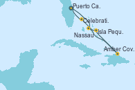 Visitando Puerto Cañaveral (Florida), Nassau (Bahamas), Amber Cove (República Dominicana), Isla Pequeña (San Salvador/Bahamas), Celebration Key, The Bahamas, Puerto Cañaveral (Florida)