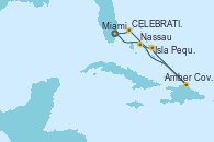 Visitando Miami (Florida/EEUU), Nassau (Bahamas), Amber Cove (República Dominicana), Isla Pequeña (San Salvador/Bahamas), Celebration Key, The Bahamas, Miami (Florida/EEUU)