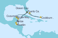 Visitando Puerto Cañaveral (Florida), Costa Maya (México), Belize (Caribe), Roatán (Honduras), Cozumel (México), Puerto Cañaveral (Florida), Cockburn Town (Islas turcas y Caicos), Ocean Cay MSC Marine Reserve (Bahamas), Puerto Cañaveral (Florida)