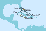 Visitando Puerto Cañaveral (Florida), Nassau (Bahamas), Ocho Ríos (Jamaica), Gran Caimán (Islas Caimán), Ocean Cay MSC Marine Reserve (Bahamas), Puerto Cañaveral (Florida), Puerto Plata, Republica Dominicana, Nassau (Bahamas), Ocean Cay MSC Marine Reserve (Bahamas), Puerto Cañaveral (Florida)
