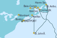 Visitando Boston (Massachusetts), EASTPORT, Halifax (Canadá), St. John´s (Antigua y Barbuda), St. Anthony (Canadá), Corner Brook (Newfoundland/Canadá), Havre Saint Pierre (Canadá), Baie-Commeau (Quebec/Canadá), Quebec (Canadá), Montreal (Canadá)