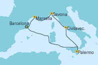 Visitando Barcelona, Palermo (Italia), Civitavecchia (Roma), Savona (Italia), Marsella (Francia), Barcelona
