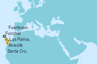 Visitando Funchal (Madeira), Arrecife (Lanzarote/España), Las Palmas de Gran Canaria (España), Santa Cruz de la Palma (España), Santa Cruz de Tenerife (España), Fuerteventura (Canarias/España), Funchal (Madeira)