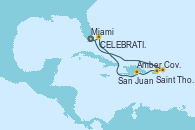 Visitando Miami (Florida/EEUU), Saint Thomas (Islas Vírgenes), San Juan (Puerto Rico), Amber Cove (República Dominicana), Celebration Key, The Bahamas, Miami (Florida/EEUU)