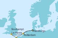 Visitando Hamburgo (Alemania), Rotterdam (Holanda), Le Havre (Francia), Southampton (Inglaterra), Hamburgo (Alemania)