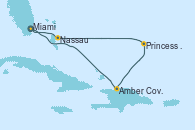 Visitando Miami (Florida/EEUU), Amber Cove (República Dominicana), Princess Cays (Caribe), Nassau (Bahamas), Miami (Florida/EEUU)