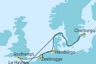 Visitando Le Havre (Francia), Southampton (Inglaterra), Hamburgo (Alemania), Zeebrugge (Bruselas), Cherburgo (Francia), Le Havre (Francia)