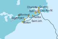 Visitando Montreal (Canadá), Quebec (Canadá), Cap Aux Meules (Canadá), Halifax (Canadá), Saint John (New Brunswick/Canadá), EASTPORT, Boston (Massachusetts), EASTPORT, Halifax (Canadá), Sydney (Nueva Escocia/Canadá), Charlottetown (Canadá), Quebec (Canadá), Montreal (Canadá)