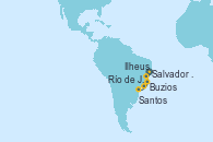 Visitando Salvador de Bahía (Brasil), Ilheus (Brasil), Buzios (Brasil), Río de Janeiro (Brasil), Santos (Brasil)