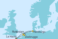 Visitando Le Havre (Francia), Hamburgo (Alemania), Rotterdam (Holanda), Zeebrugge (Bruselas), Le Havre (Francia)