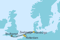 Visitando Southampton (Inglaterra), Hamburgo (Alemania), Rotterdam (Holanda), Zeebrugge (Bruselas), Southampton (Inglaterra)