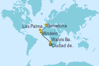 Visitando Ciudad del Cabo (Sudáfrica), Walvis Bay (Namibia), Mindelo (Cabo Verde), Las Palmas de Gran Canaria (España), Barcelona
