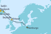 Visitando Hamburgo (Alemania), Reykjavik (Islandia), Grundafjord (Islandia), Ísafjörður (Islandia), Ísafjörður (Islandia), Seydisfjordur (Islandia), Kirkwall (Escocia), Hamburgo (Alemania)